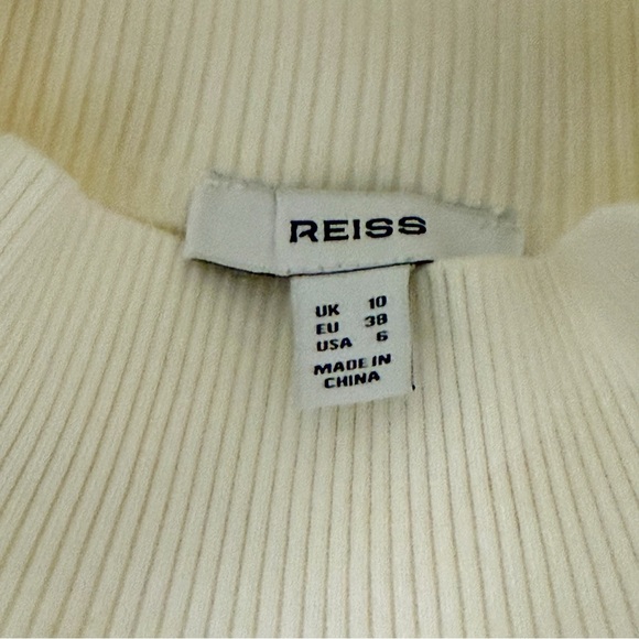 REISS Women’s Ivory Rib Mix Woven AMAYA Tee Mock Neck Ribbed Details Size 6 - Picture 6 of 8